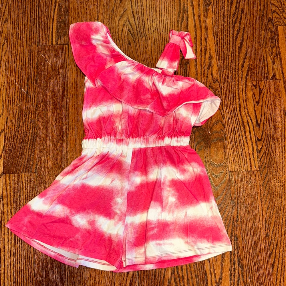 Isobella & Chloe pink white striped tie dye romper - size 8